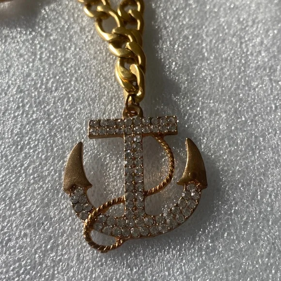 Gold Anchor Pendant Necklace and Bracelet Set